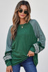 Contrast Print Striped Raglan Crew Neck Loose Long Sleeve Top